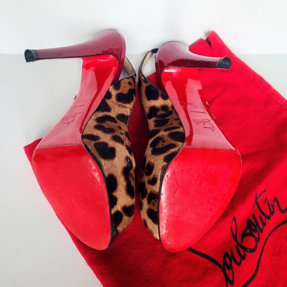 Christian Louboutin Leopard Cheetah Print Calf Hair Slingback Peep Toe Heels 39 - Picture 10 of 11